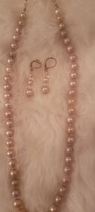 Faux Ivory Pearl Necklace and Matching Earrings